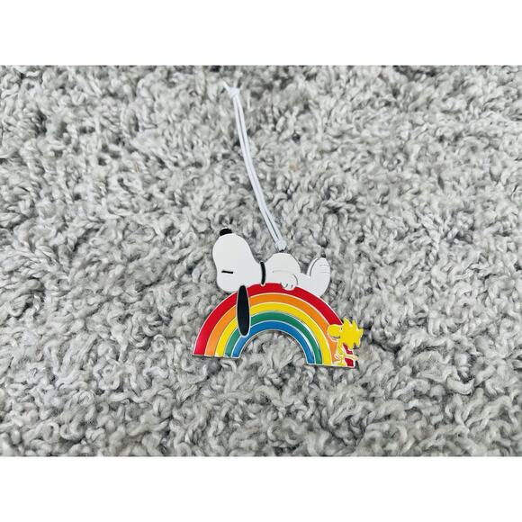 Hallmark Peanuts Snoopy On Rainbow Woodstock Flat Metal Ornament - Picture 6 of 8